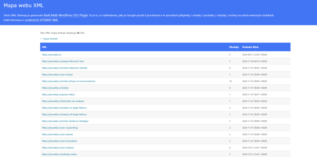 Ukazka sitemap xml