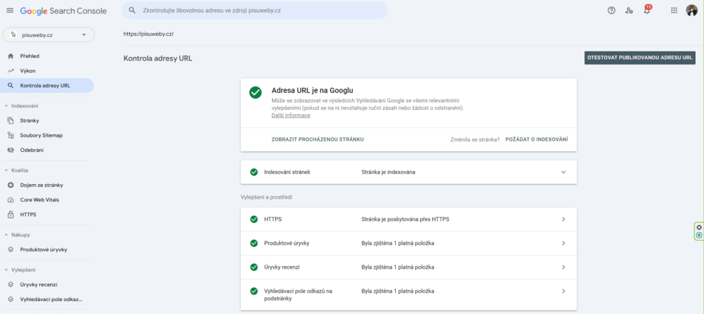 google search console adresni radek