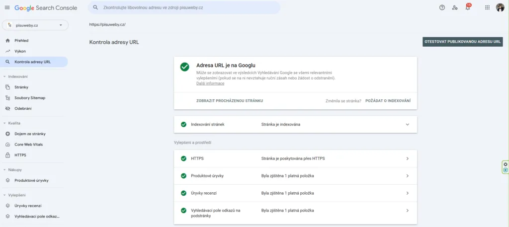 google search console adresni radek