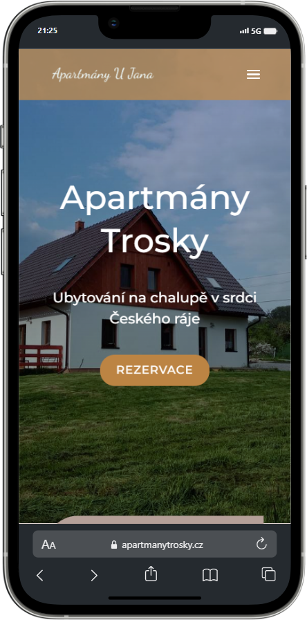 mockup mobil apartmanytrosky.cz tvorba webovych stranek