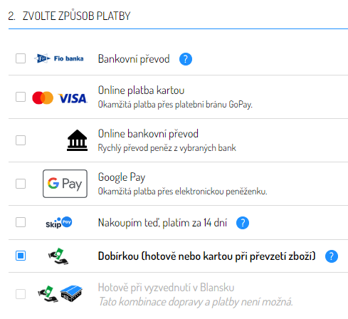 platební možnosti na eshopu